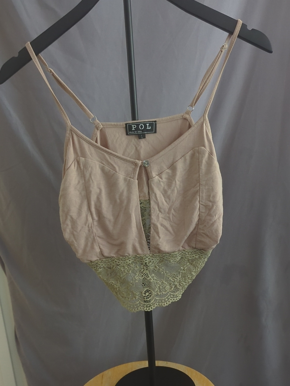 POL Two-Tone Lace Trim Cami in Tan and Darker Tan